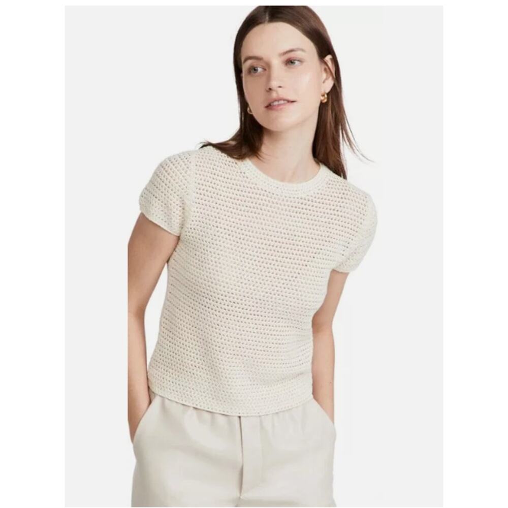 Vince Cream Short-Sleeve Knit Top